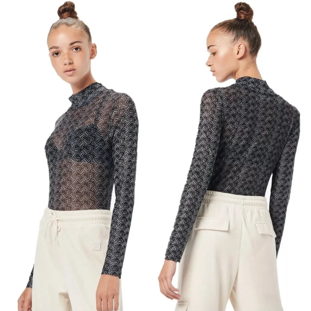 NWT Fila "Gaganga Sheer Bodysuit" Black White Mock Neck | Women's Size XS - Picture 3 of 11
